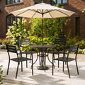 Sfeerco Stackable Patio Dining Chairs Set of 4, Heavy Duty Powder Coated Metal Outdoor Chairs with Ergonomic Armrests, Black