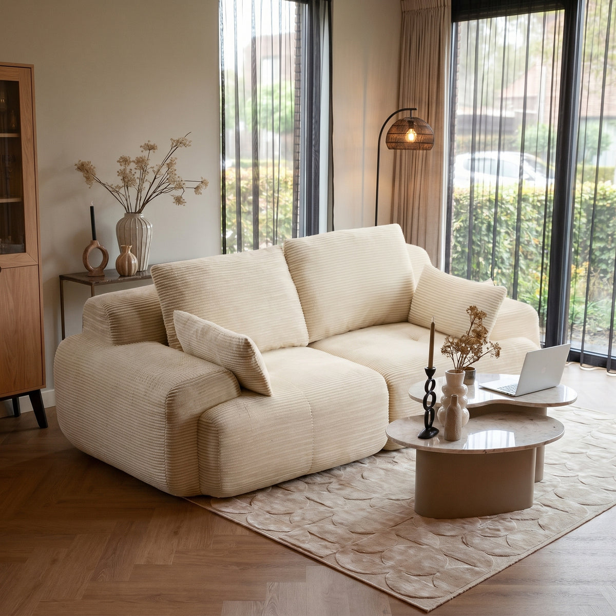 Sfeerco Modular Cloud Loveseat 2-Seat Corduroy Memory Foam Extra Deep Sectional Pet-Friendly No Assembly Required Beige Living Room