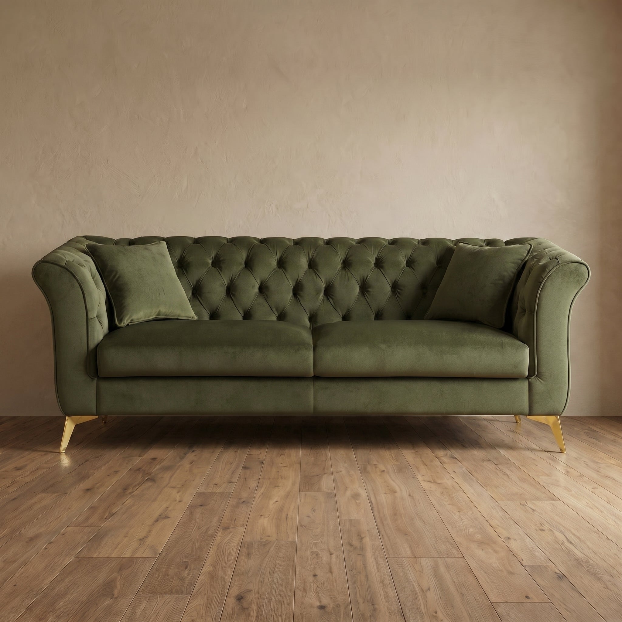 Sfeerco Chesterfield Velvet Sofa 3-Seater Scroll Arm Tufted Green – Stanford