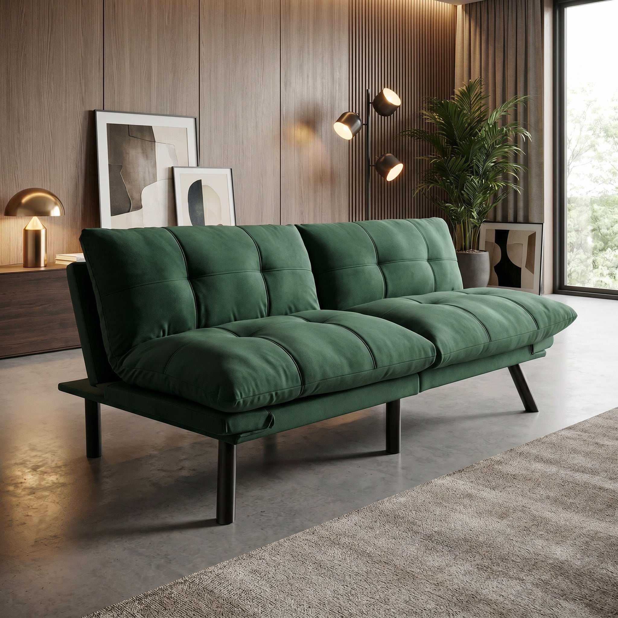 Sfeerco Convertible Folding Sofa Bed 2-Seater Twin Adjustable Backrest and Armrest Emerald Modern Living Room
