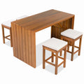 Sfeerco Outdoor Acacia Wood Bar Set 5-Piece Bar Height Table and 4 Cushioned Stools Beige Natural Wood Patio