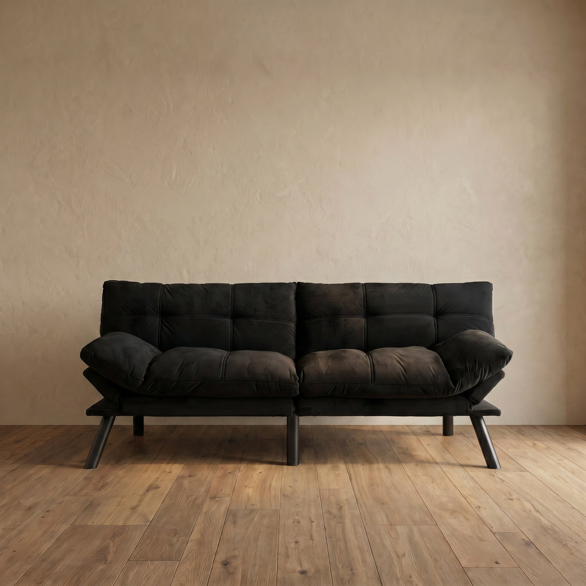 Sfeerco Convertible Folding Sofa Bed 2-Seater Twin Adjustable Backrest and Armrest Black Modern Living Room