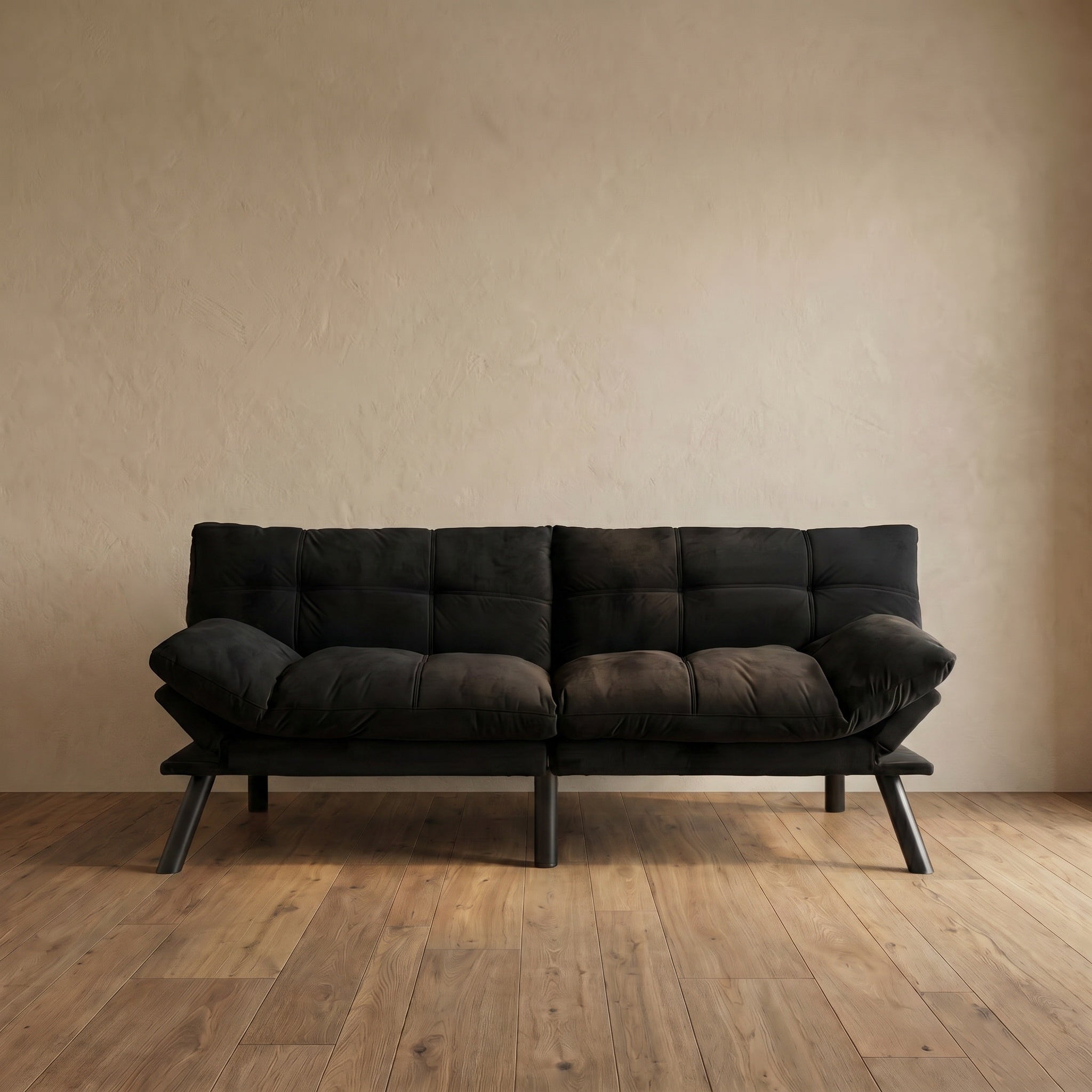 Sfeerco Convertible Folding Sofa Bed 2-Seater Twin Adjustable Backrest and Armrest Black Modern Living Room