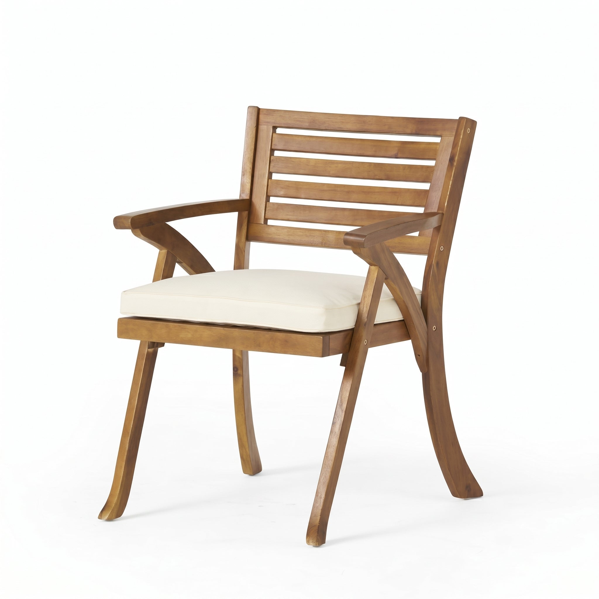 Sfeerco Outdoor Acacia Wood Dining Chair Set of 2 with Water-Resistant Cushions Teak Finish — Hera