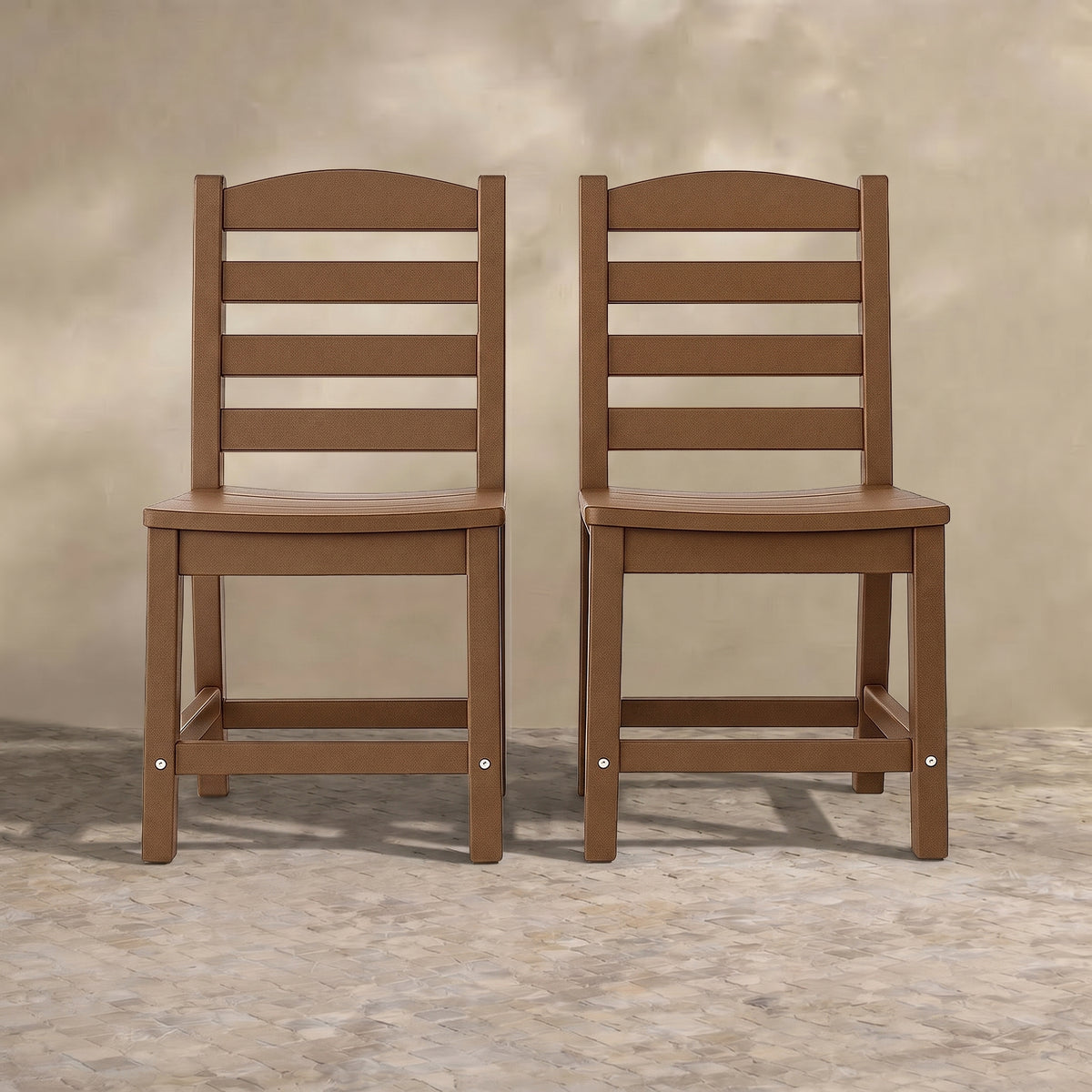 Sfeerco Armless Outdoor Dining Chairs Set of 2, Weather Resistant HDPE Patio Chairs, Brown