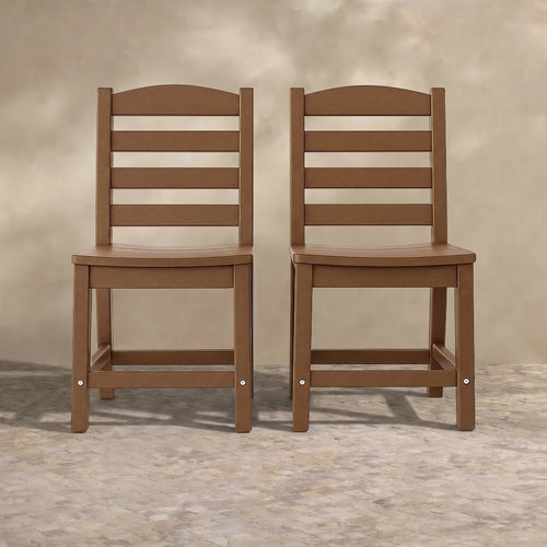 Sfeerco Armless Outdoor Dining Chairs Set of 2, Weather Resistant HDPE Patio Chairs, Brown