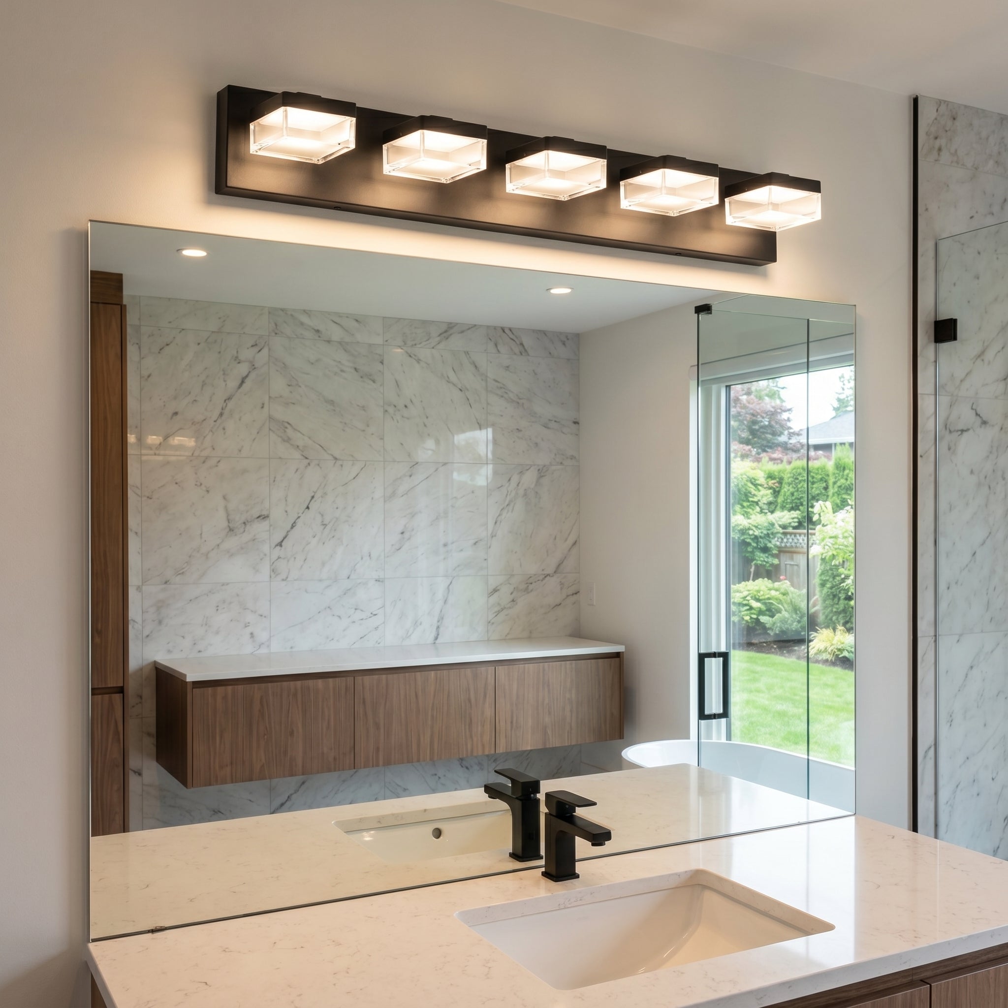 Sfeerco Modern LED Vanity Light Bar 5-Light Matte Black Over Mirror Bathroom Fixture – Luxe