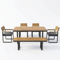 Sfeerco Outdoor Acacia Wood Dining Set 6-Piece Table 4 Cushioned Chairs and Bench with Gray Cushions Garden Patio