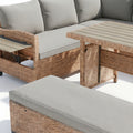 Sfeerco Outdoor PE Rattan Sectional Sofa Set 5-Piece L-Shaped with Extendable Side Tables Washable Cushions Brown