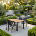 Sfeerco Outdoor Acacia Wood Patio Dining Set 4-Piece Rectangle Table 59 Inch Stackable Chairs — Vega