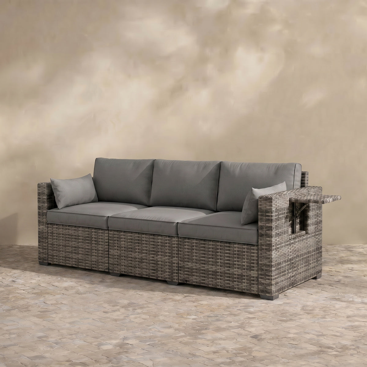 Sfeerco Outdoor Wicker Patio Sofa 3-Seater Deep Seating Mixed Gray – Haven