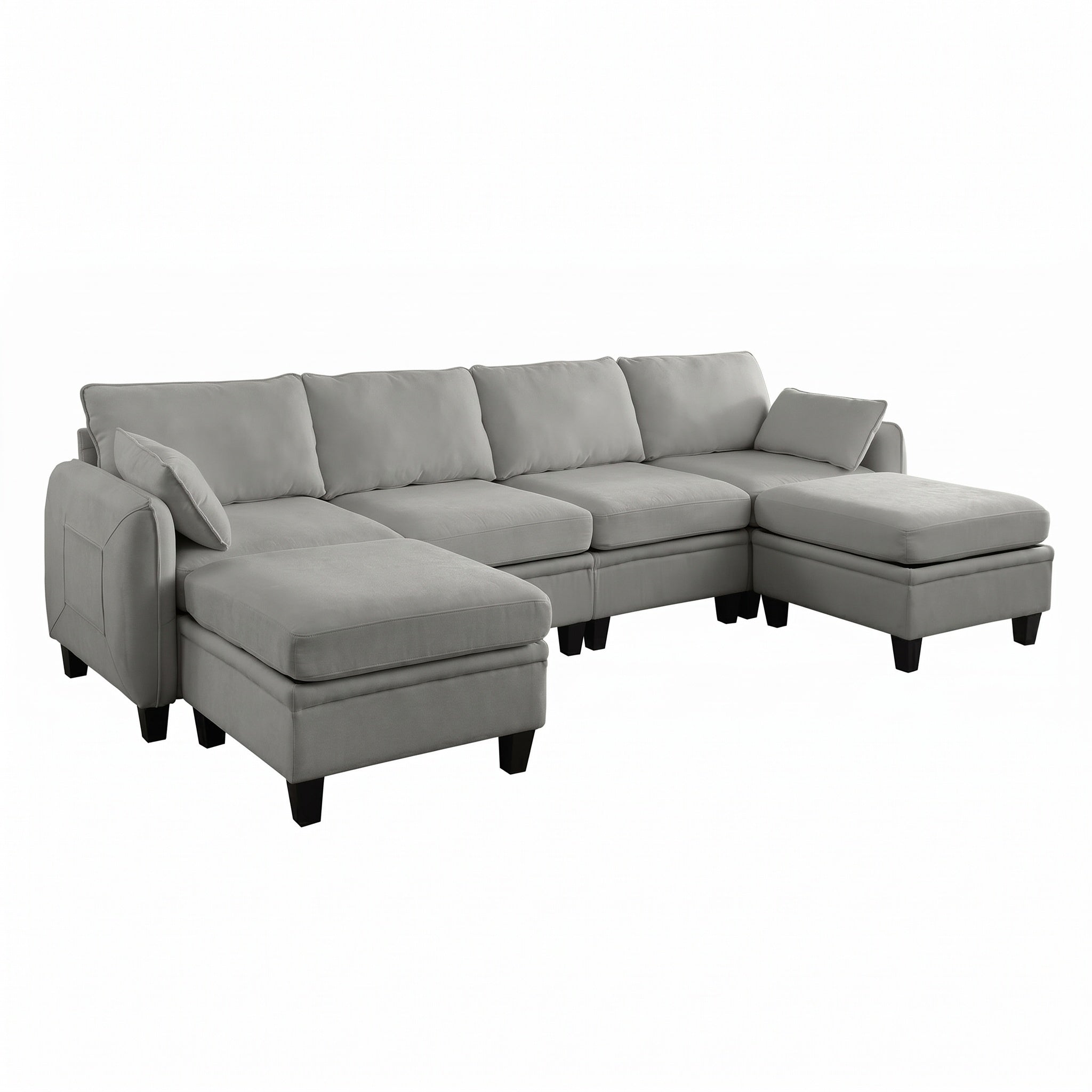 Sfeerco Modular L-Shaped Sectional Sofa 6-Seat Chenille Cloud Couch with Storage Ottoman Dark Grey Living Room