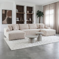 Sfeerco U-Shaped Sectional Sofa 6-Seat Modular Cloud Couch Corduroy Fabric with Cup Holders Storage Pockets Cream White Living Room