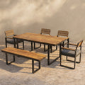 Sfeerco Outdoor Acacia Wood Dining Set 6-Piece Table 4 Cushioned Chairs and Bench with Gray Cushions Garden Patio