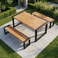 Sfeerco Outdoor Acacia Wood Dining Set 3-Piece Rectangle Table and 2 Benches Steel Frame Natural — Banco