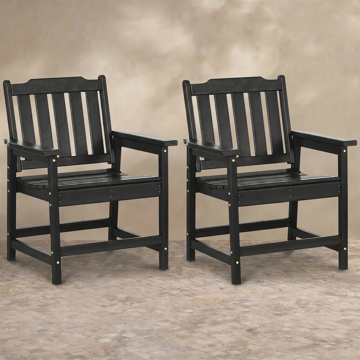 Sfeerco Outdoor HDPE Dining Chair Set of 2 Slatted Wood-Look Armchair Black — Duro