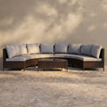 Sfeerco Outdoor Rattan Patio Sofa Set 5-Piece Half-Moon Sectional with Tempered Glass Table & Cushions Grey – Solano