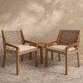 Sfeerco Outdoor Acacia Wood Wicker Dining Chair Set of 2 with Cream Cushion Teak Finish — Teca