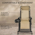 Sfeerco Outdoor Zero Gravity Rocking Chairs Set of 2, Foldable Reclining Lounge Chairs with Pillow, Cup Holder and Phone Holder, Beige