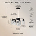 Sfeerco Modern Farmhouse Black Chandelier 6-Light Clear Glass Shade Adjustable Height Industrial Pendant Dining Room Kitchen Island