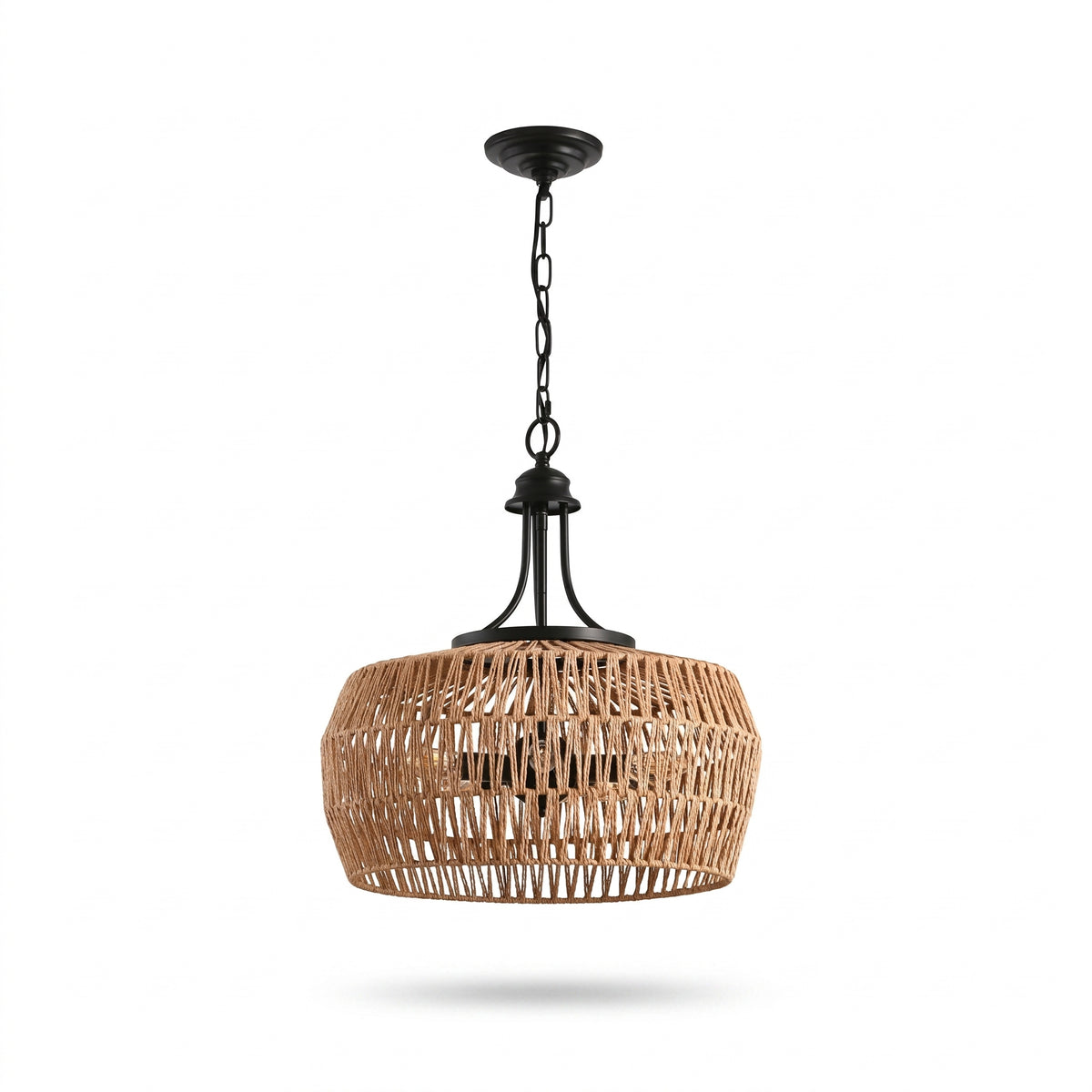 Sfeerco Boho Hemp Rope Pendant Light Hand-Woven Jute Shade Adjustable Chain Natural Ceiling Light Kitchen Island Dining Room Entryway