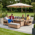 Sfeerco Outdoor PE Rattan Sectional Sofa Set 5-Piece L-Shaped with Extendable Side Tables Washable Cushions Brown