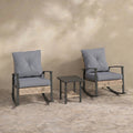 Sfeerco Outdoor Bistro Set 3-Piece Rattan Rocking Chairs with Tufted Cushions & Coffee Table Gray – Deco