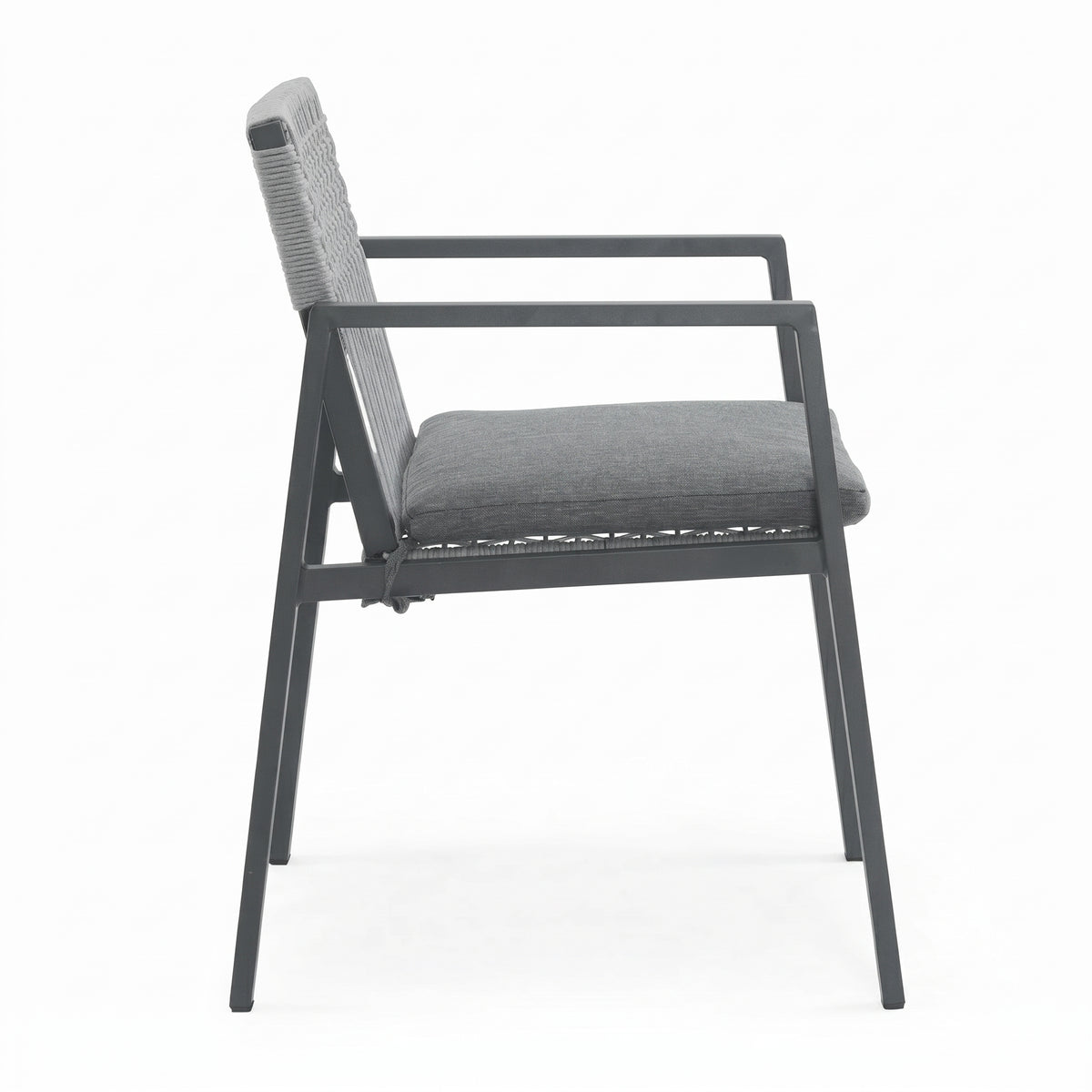 Sfeerco Outdoor Aluminum Rope Dining Chair Set of 2 with Cushions Patio Armchair Black Grey — Kova
