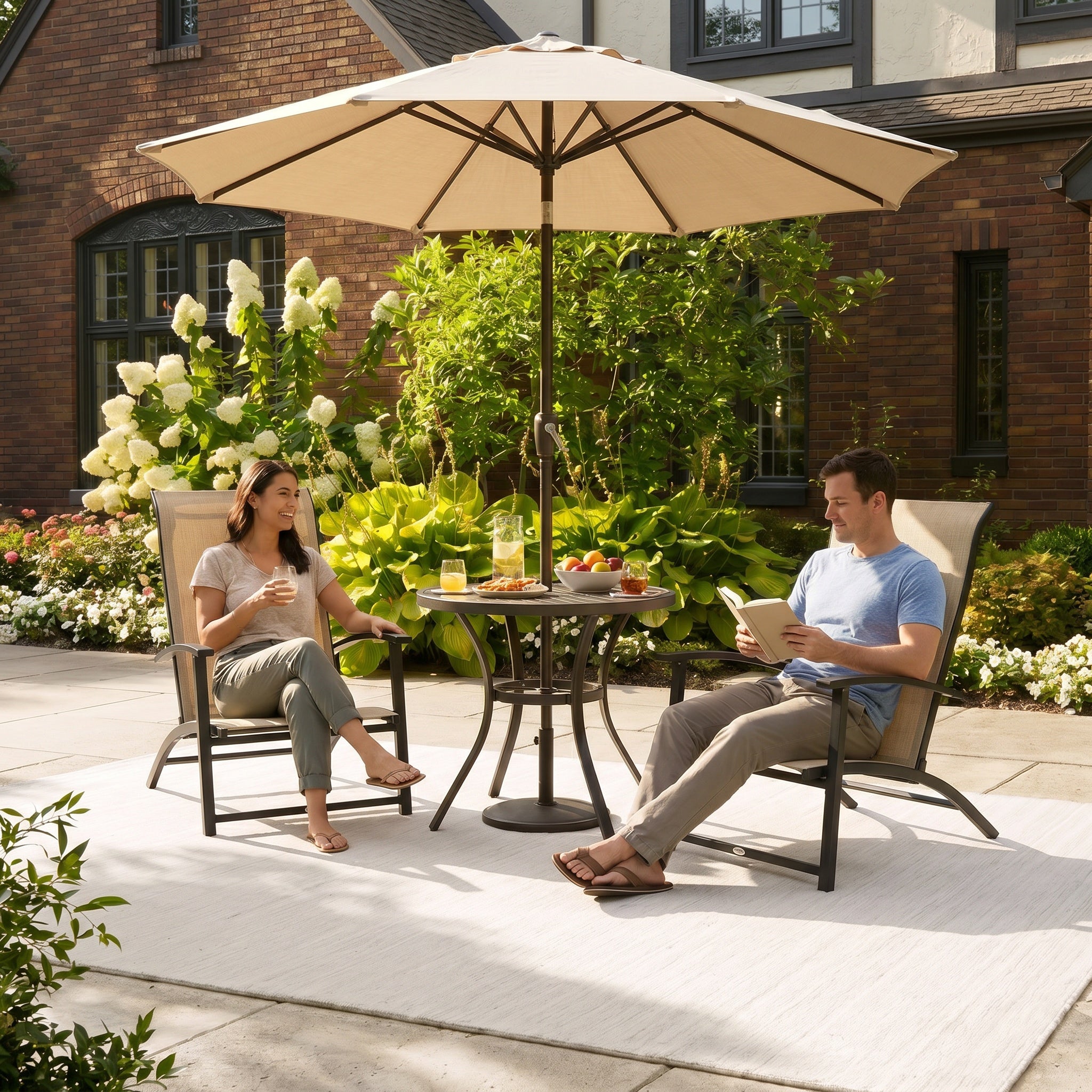 Sfeerco Folding Patio Chairs Set of 2, High Back Outdoor Dining Chairs with Armrests and Breathable Mesh, Beige