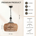 Sfeerco Boho Hemp Rope Pendant Light Hand-Woven Jute Shade Adjustable Chain Natural Ceiling Light Kitchen Island Dining Room Entryway