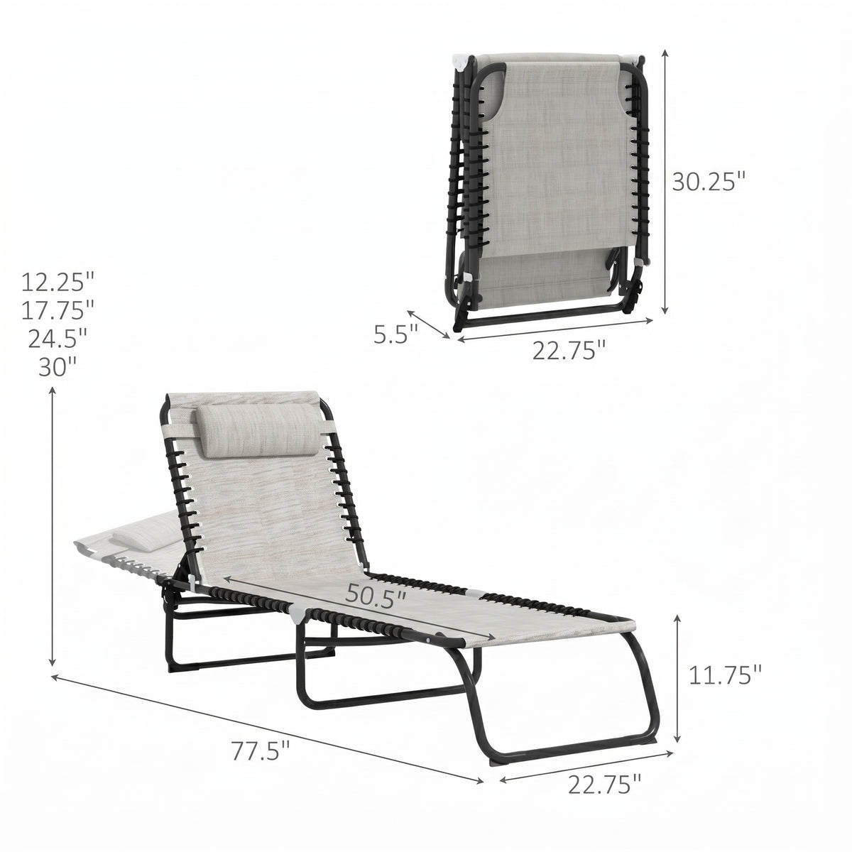 Sfeerco Outdoor Folding Chaise Lounge Chair Set Reclining Portable Cream White — Breeze