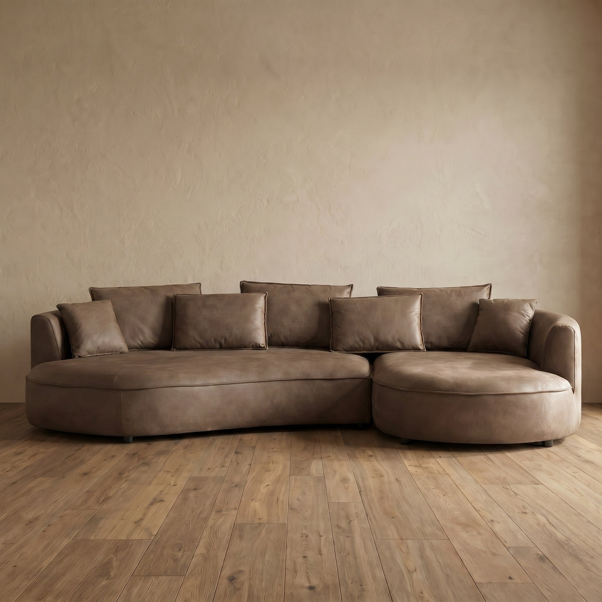 Sfeerco Modern Curved Sectional Sofa 5-Seater Leathaire with Chaise Brown – Arco