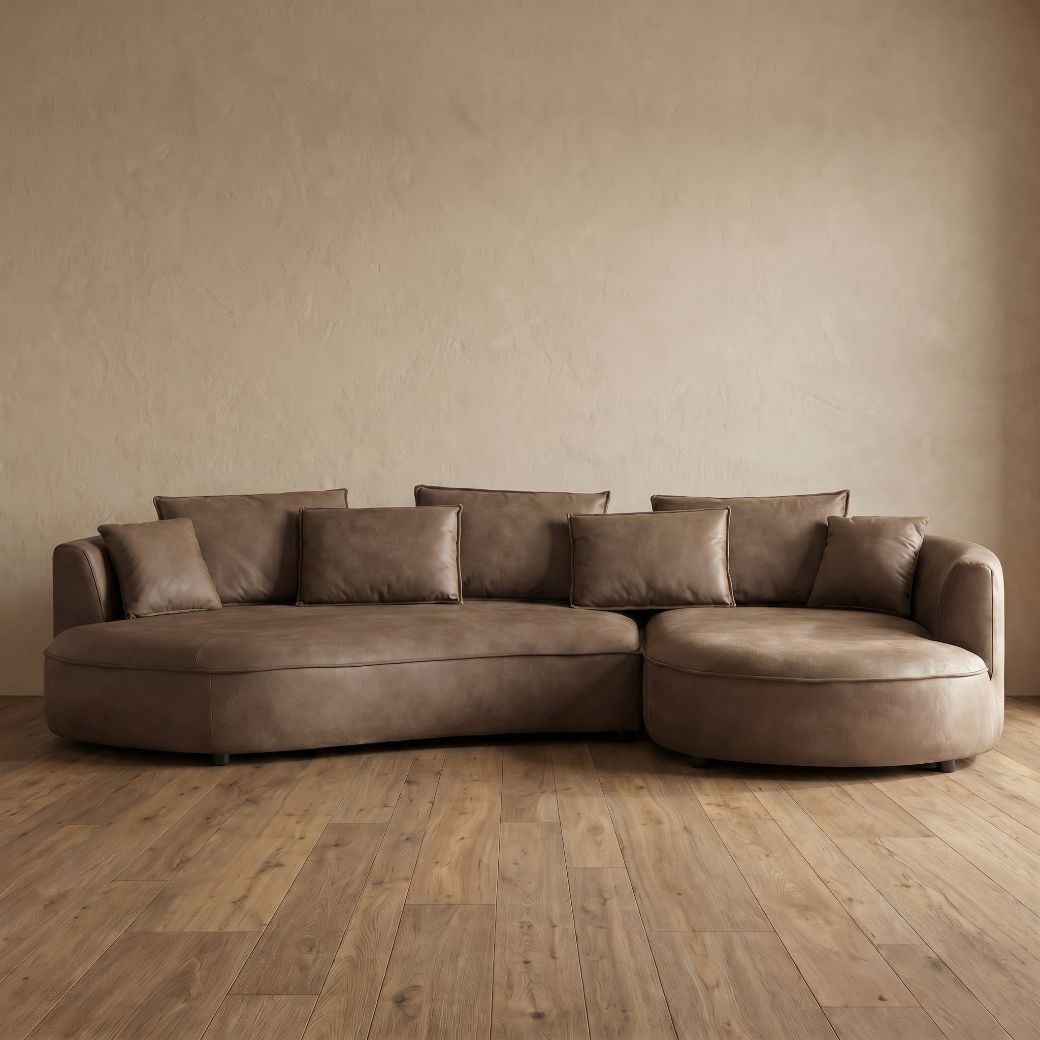 Sfeerco Modern Curved Sectional Sofa 5-Seater Leathaire with Chaise Brown – Arco