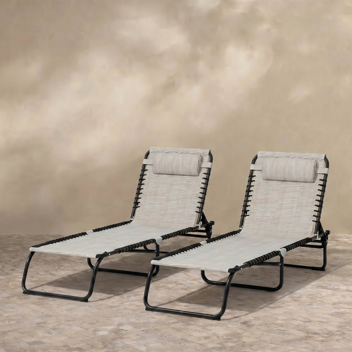 Sfeerco Outdoor Folding Chaise Lounge Chair Set Reclining Portable Cream White — Breeze