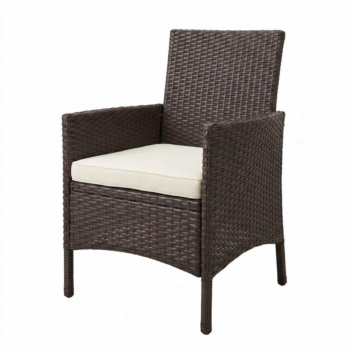 Sfeerco Outdoor Rattan Wicker Dining Chair Set of 2 with Cream Cushion Stackable Dark Coffee Patio