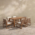 Sfeerco Outdoor Acacia Wood Patio Dining Set 7-Piece with Umbrella Hole 6 Chairs Removable Cushions Mocha Beige — Forza