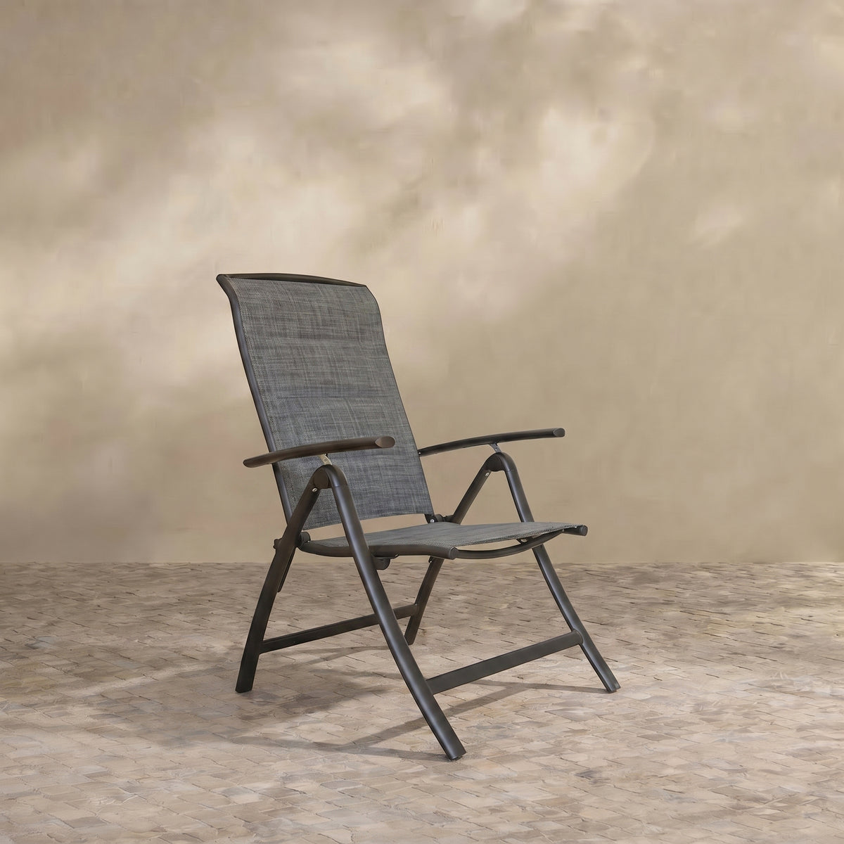 Sfeerco Folding Patio Chairs Set of 2, Aluminum Reclining Sling Chairs with Adjustable High Backrest, Textilene Fabric, Dark Brown