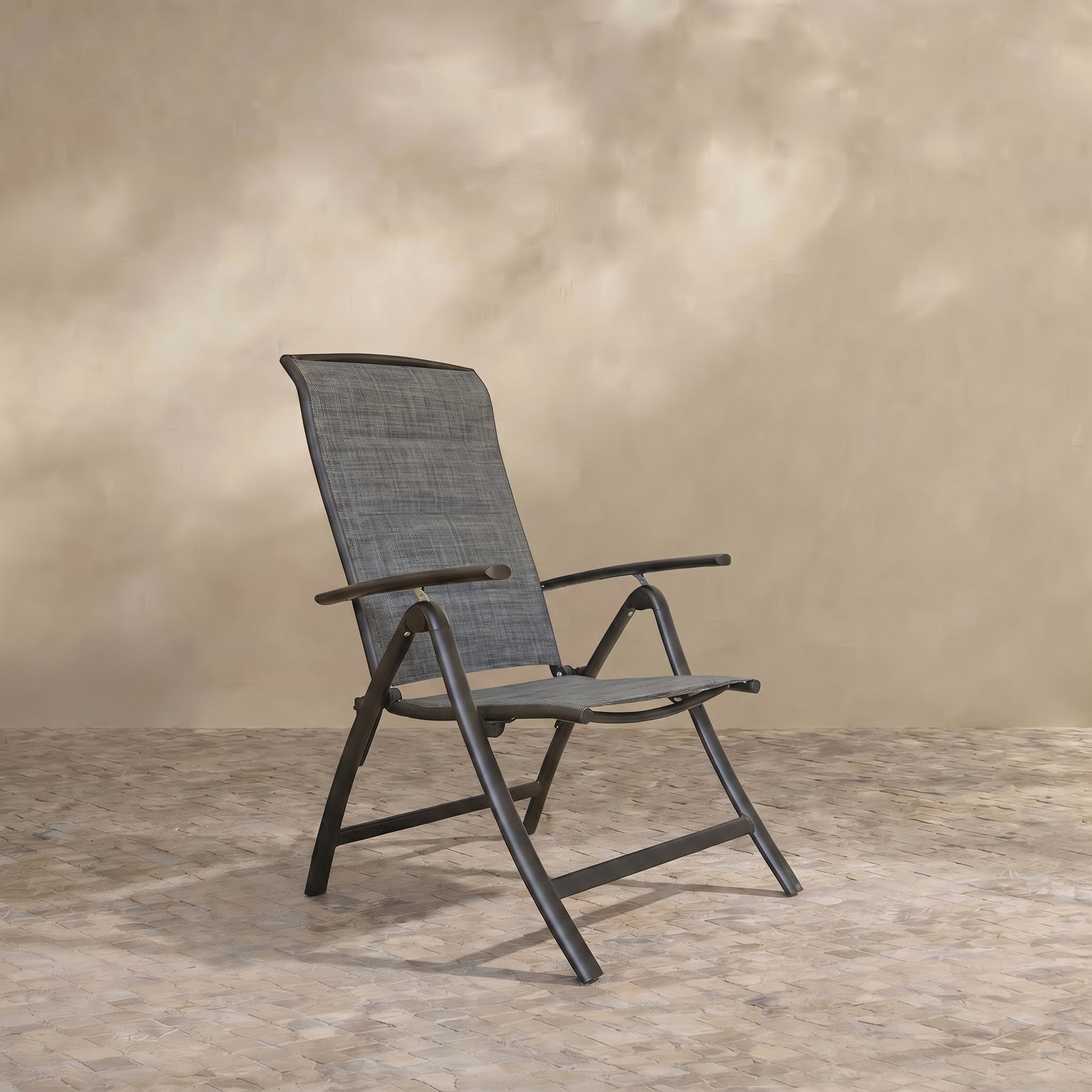 Sfeerco Folding Patio Chairs Set of 2, Aluminum Reclining Sling Chairs with Adjustable High Backrest, Textilene Fabric, Dark Brown