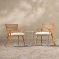 Sfeerco Outdoor Acacia Wood Dining Chair Set of 2 with Water-Resistant Cushions Teak Finish — Hera