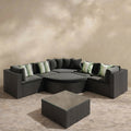 Sfeerco Outdoor Wicker Patio Sofa Set 7-Piece Rattan Conversation Set with Gray Cushions & Green Pillows Black – Prado