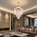 Sfeerco Modern Crystal Chandelier 23.6 Inch 5-Tier K9 Crystal Pendant Light Fixture Gold Dining Room Living Room Bedroom