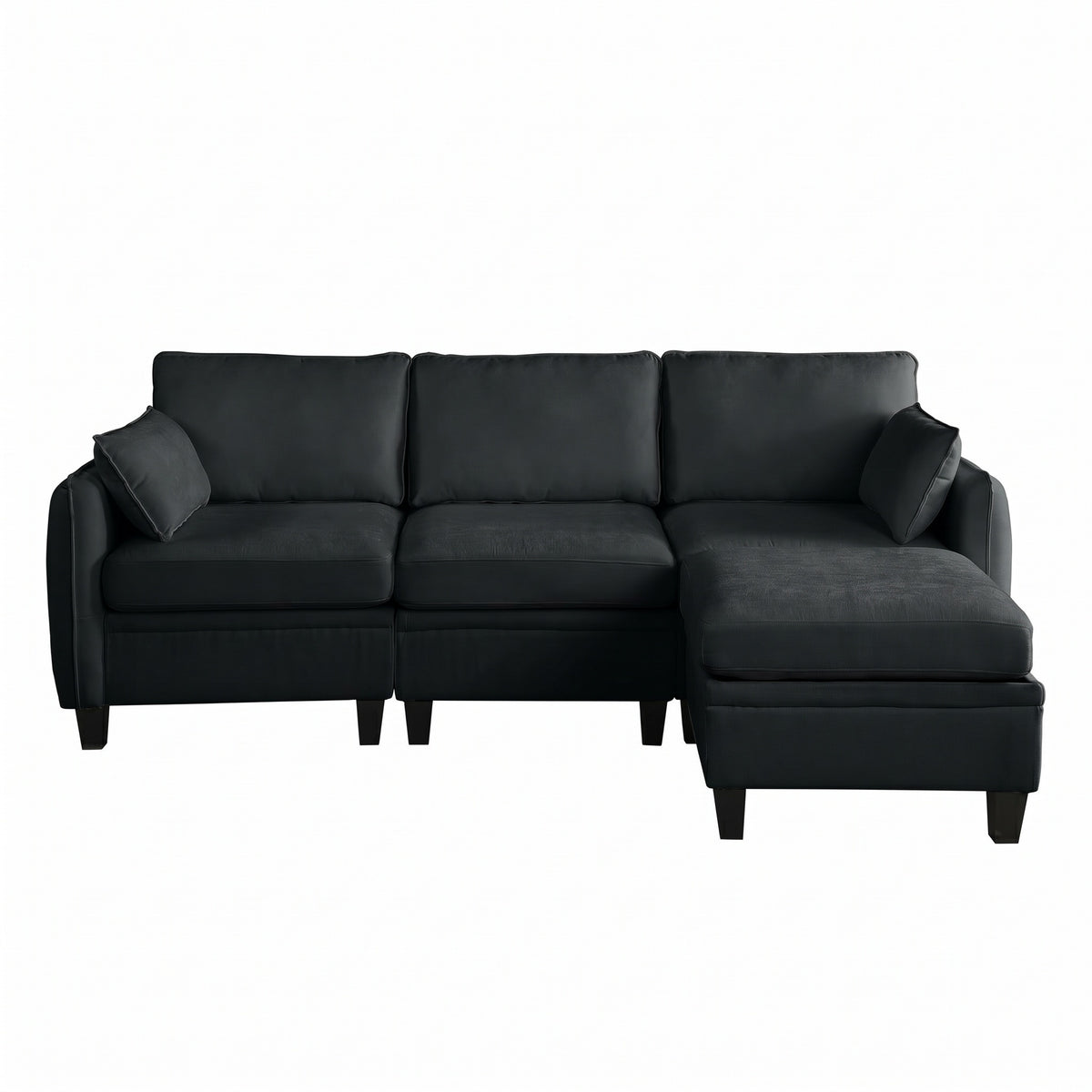 Sfeerco Modular L-Shaped Sectional Sofa 4-Seat Chenille Cloud Couch with Storage Ottoman Black Living Room