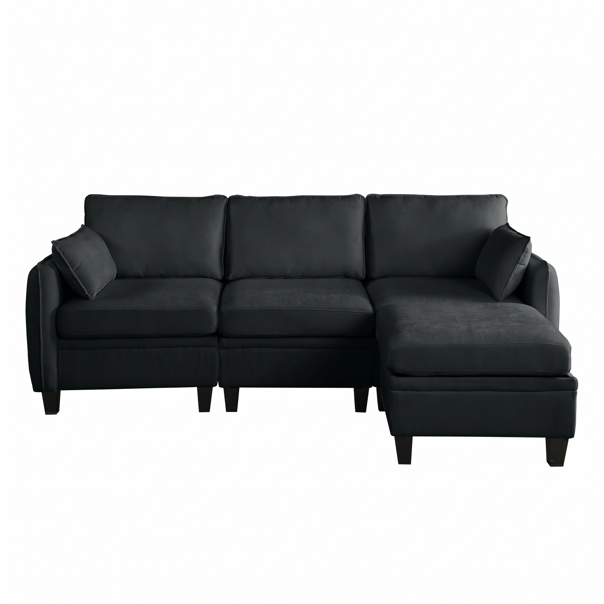Sfeerco Modular L-Shaped Sectional Sofa 4-Seat Chenille Cloud Couch with Storage Ottoman Black Living Room
