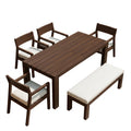Sfeerco Outdoor Acacia Wood Patio Dining Set 7-Piece 71 Inch Rectangular Table 4 Chairs and Bench Umbrella Hole Mocha Beige Cushion