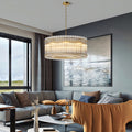 Sfeerco Modern Gold Round Chandelier 37 Inch 2-Tier 8-Light Water Ripple Crystal Glass High Ceiling Dining Room Living Room Foyer