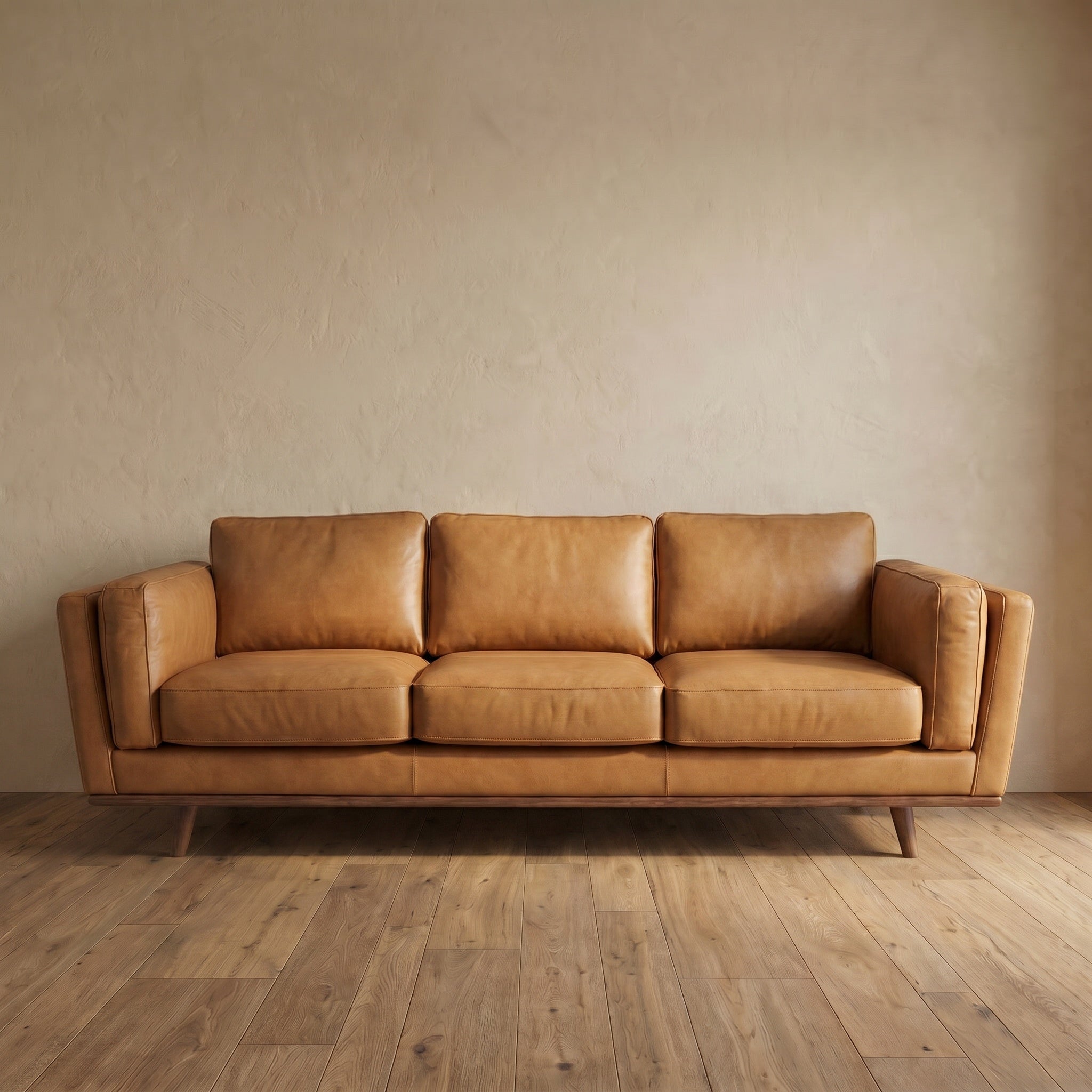 Sfeerco Mid-Century Modern Genuine Leather Sofa 3-Seater Tan – Caldo