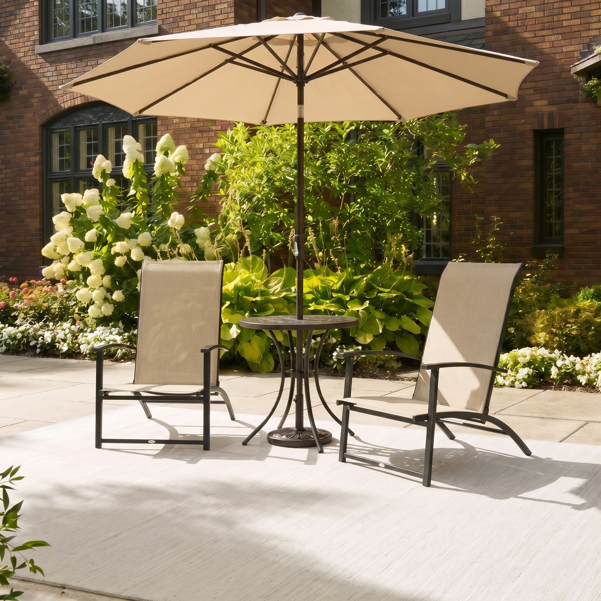 Sfeerco Folding Patio Chairs Set of 2, High Back Outdoor Dining Chairs with Armrests and Breathable Mesh, Beige