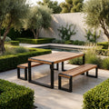 Sfeerco Outdoor Acacia Wood Dining Set 3-Piece Rectangle Table and 2 Benches Steel Frame Natural — Banco