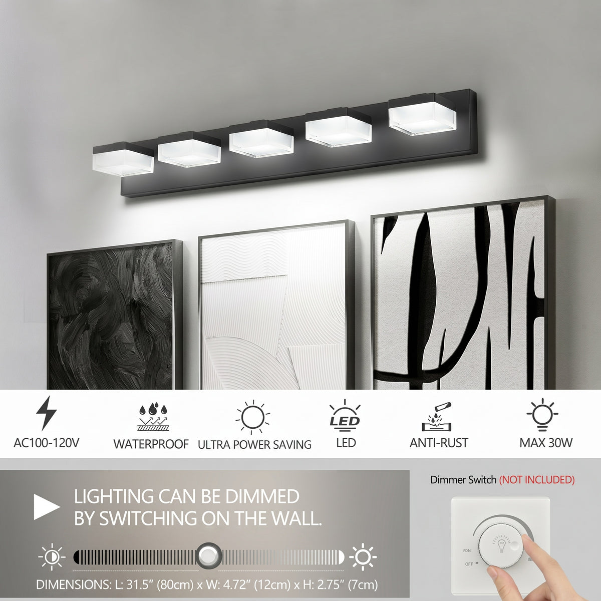 Sfeerco Modern LED Vanity Light Bar 5-Light Matte Black Over Mirror Bathroom Fixture – Luxe