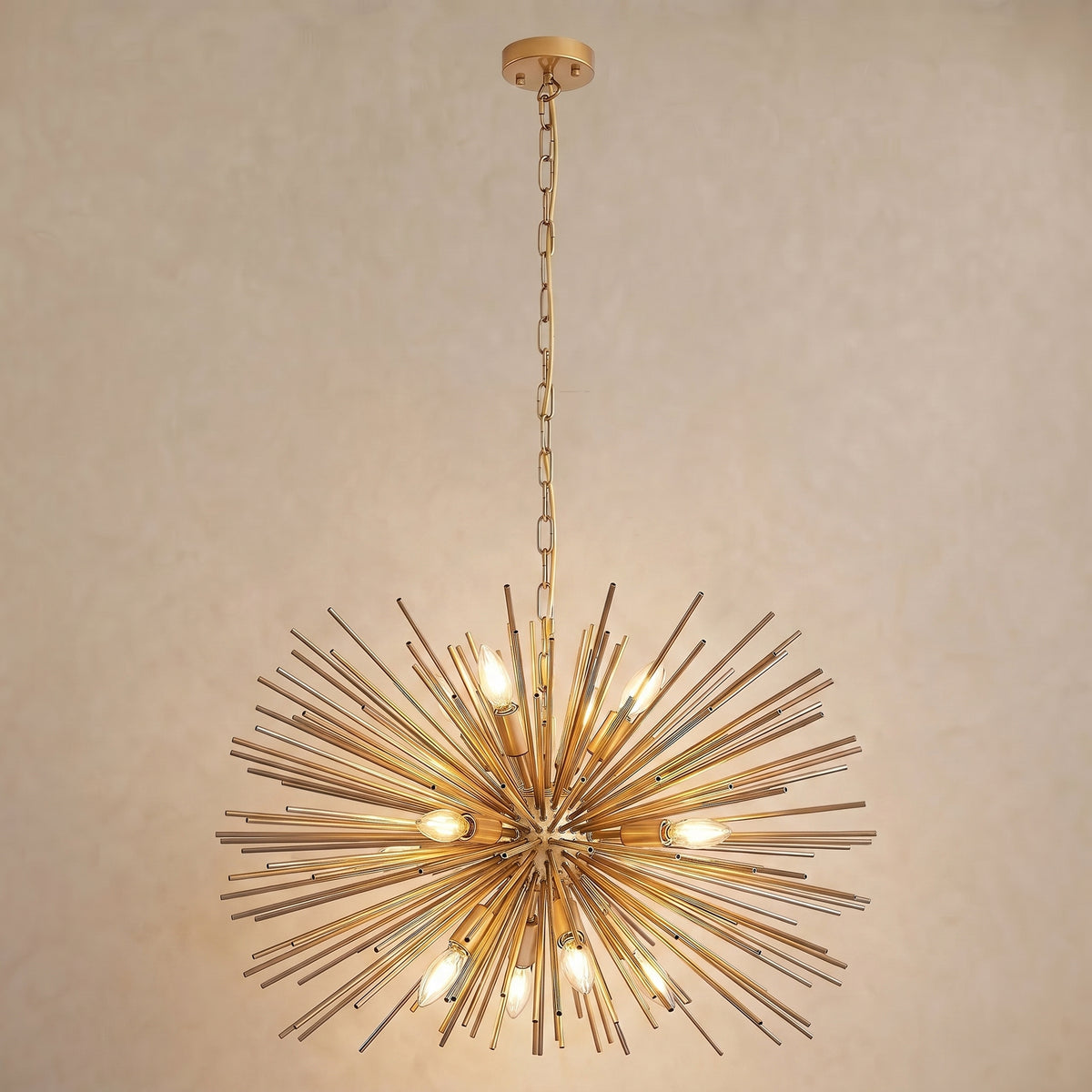 Sfeerco 29 Inch Mid-Century Modern Starburst Chandelier, 12-Light Gold Sputnik Pendant Light Fixture for Living Room, Dining Room and Foyer